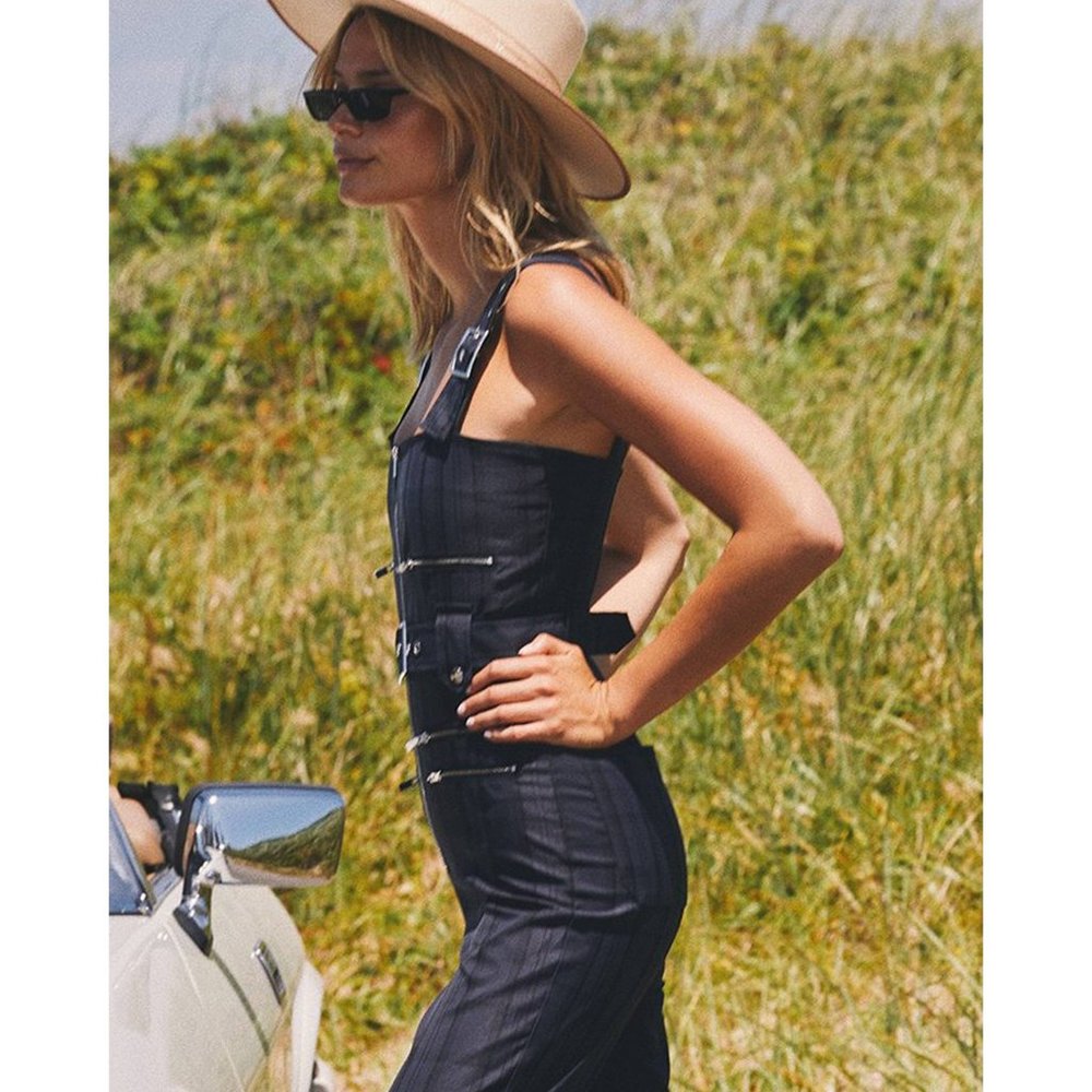 WeWoreWhat Navy Plaid Moto Jumpsuit